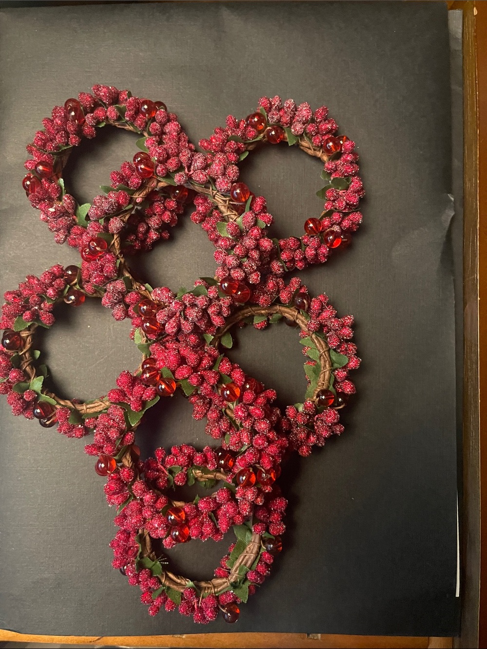 Set of 7( seven) Red Berry Napkin Rings